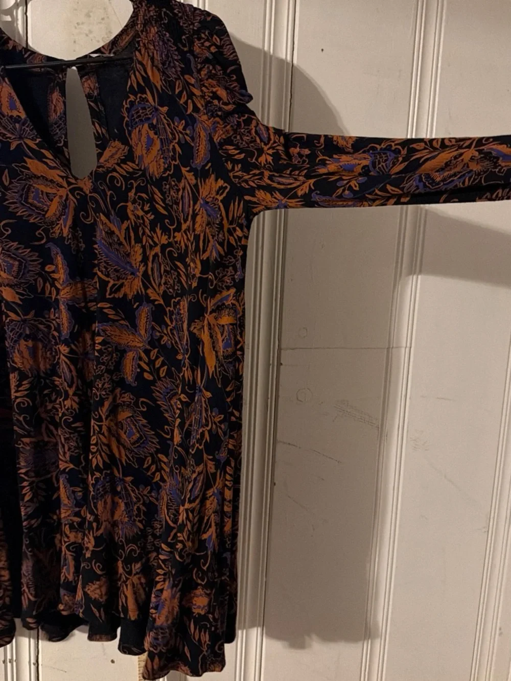 Free People Black Mini Dress with Rust and Purple Floral Print